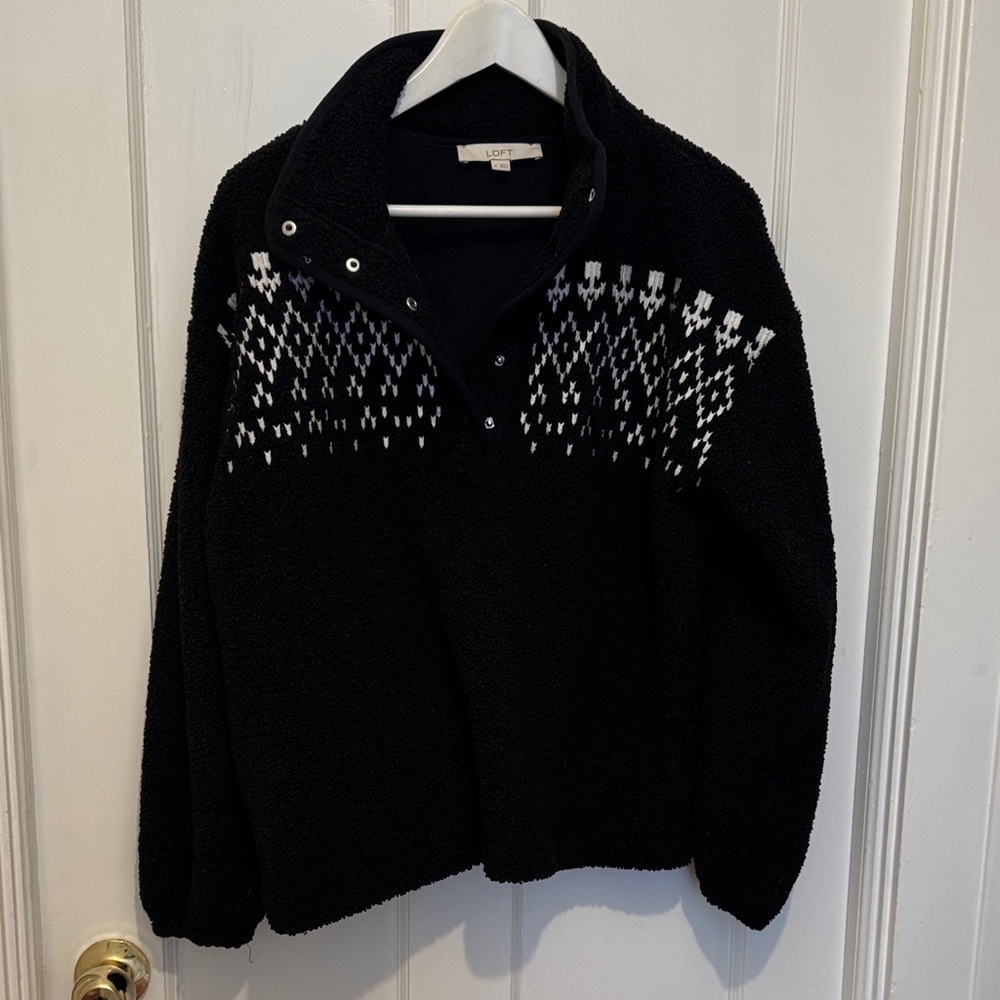 Loft Black and White Fair Isle quarter snap fleece